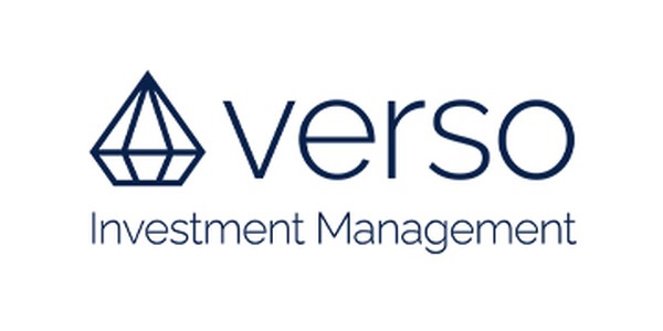 A geometric diamond shape is positioned above the text "verso" in a modern font, followed by "Investment Management" in smaller text. The overall color scheme is navy blue on a white background.