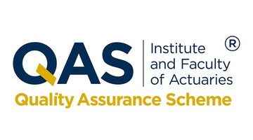 QAS is a logo featuring the acronym in blue and yellow. It represents the Quality Assurance Scheme by the Institute and Faculty of Actuaries, emphasizing professional standards and accountability.