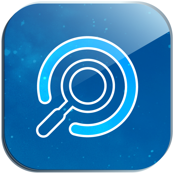 A magnifying glass icon is centered on a smooth, blue background with a subtle sparkling texture, suggesting themes of investigation and exploration.