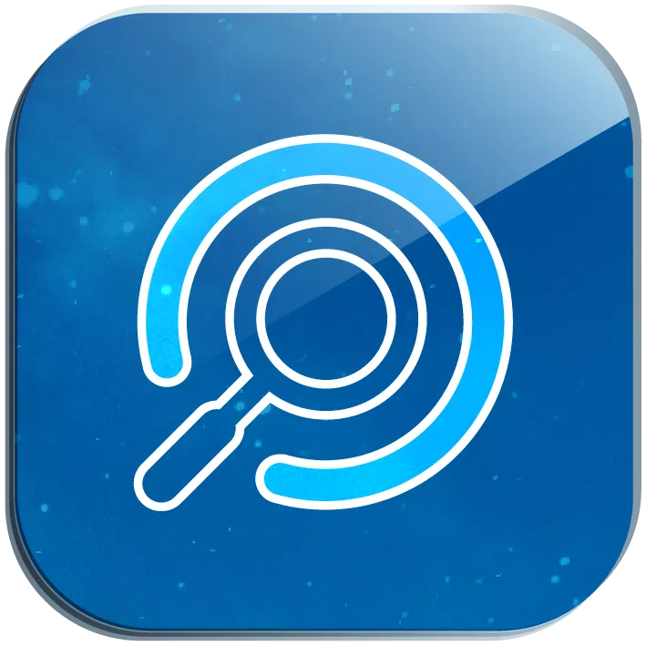 A magnifying glass icon is centered on a smooth, blue background with a subtle sparkling texture, suggesting themes of investigation and exploration.