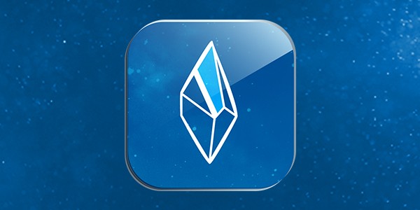 A stylized white crystal icon sits on a gradient blue background, reflecting light, suggesting a modern, digital context associated with technology or innovation.