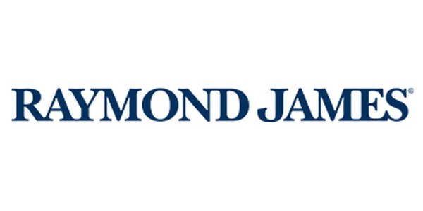 The logo features the text “RAYMOND JAMES” in bold, navy blue letters. It is a financial services brand, often used in professional and corporate contexts. The background is plain, enhancing visibility.
