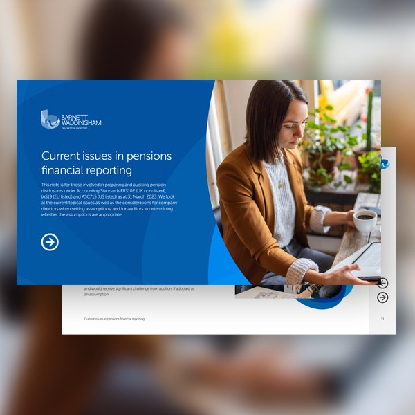 A woman sits at a desk, focused on her work while sipping coffee. The background features a modern, well-lit office environment, complemented by a page displaying financial reporting information.