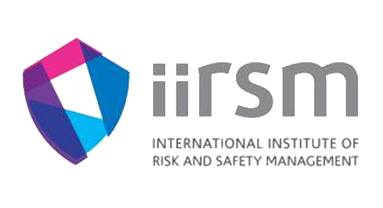 A colorful shield logo represents the International Institute of Risk and Safety Management, conveying safety and professionalism through geometric shapes and stylized text in a corporate context.