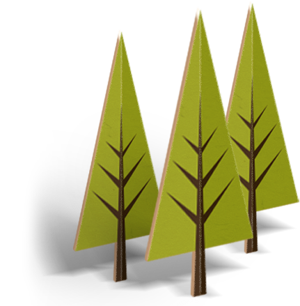 Three stylized green trees, each with a brown trunk and branches, are standing upright. They are set against a plain background, suggesting an abstract or digital representation of a forest.