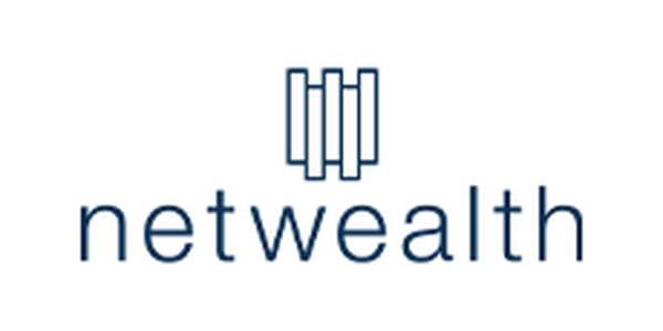 A minimalist logo features stylized vertical bars above the word "netwealth". The design is simple, with a modern font and an elegant blue color scheme on a white background.