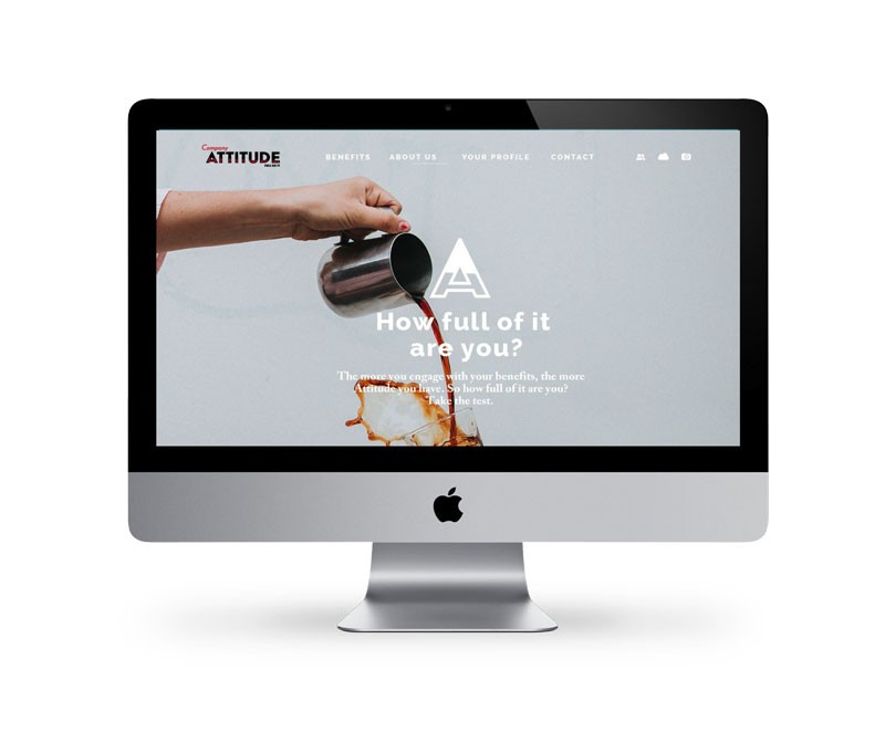 A computer monitor displays a webpage. A hand pours liquid from a jug, creating a splash. Text asks, “How full of it are you?” with prompts to engage with benefits.