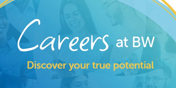 A colorful graphic features the word "Careers" prominently, with the phrase "Discover your true potential" below. Background images show diverse individuals smiling, suggesting a supportive workplace environment.