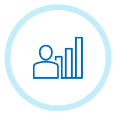 A person icon stands next to three bar graphs, illustrating growth or progress. The setting is minimalistic, emphasizing the concepts of data analysis or performance metrics.