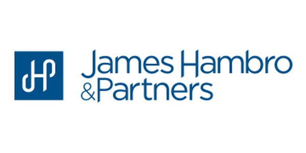 A blue and white logo features stylized initials "JH" alongside the text "James Hambro & Partners," representing a financial or consulting firm in a professional context.