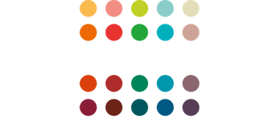 A grid of circular color swatches displays a variety of hues, arranged in two rows. Each swatch represents a distinct color ranging from warm tones to cool shades.