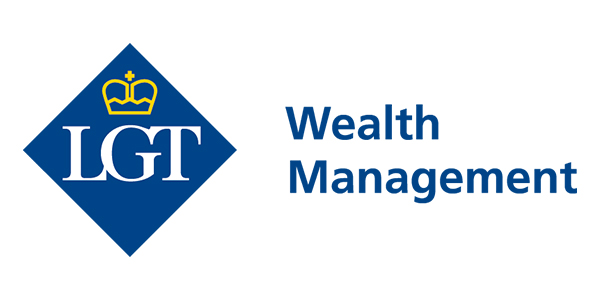 A blue diamond-shaped logo features the letters "LGT" in white, with a crown above the "L." Below, the words "Wealth Management" are displayed in a clean, blue font.