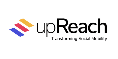 A colorful logo features four segments in yellow, red, blue, and purple, arranged to suggest movement. The background is solid black, enhancing the logo's visual impact.