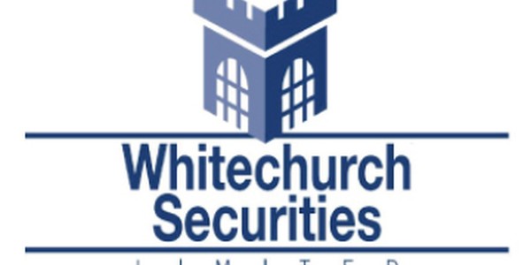 A blue logo featuring a castle tower as the main object. Below, the text reads "Whitechurch Securities Limited," indicating a financial services company. The background is plain and white.