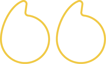 Two yellow quotation marks are outlined in a simple, stylized manner. They are positioned next to each other, suggesting dialogue or a quote, set against a white background.